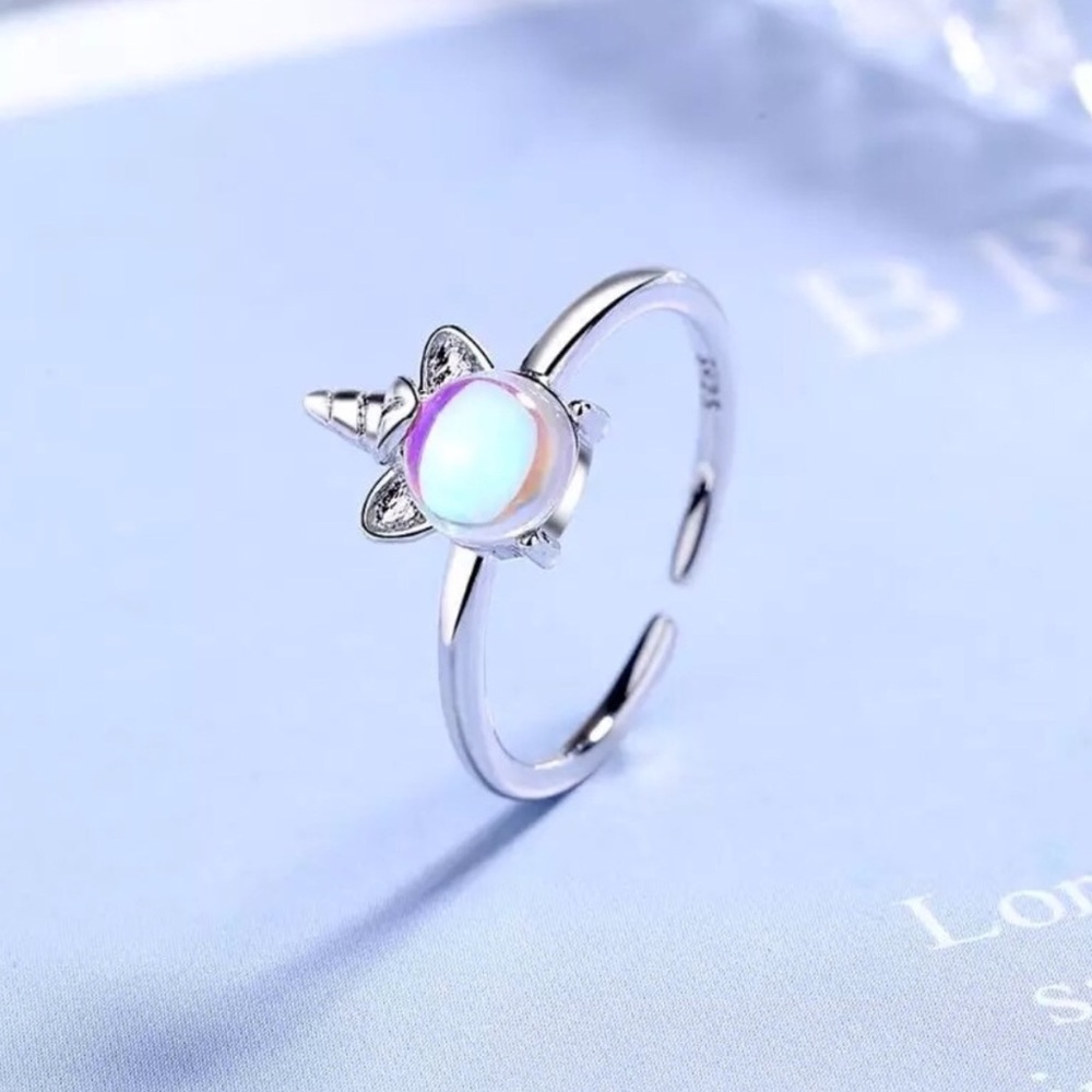 Silver Iridescent Stone Unicorn Ring